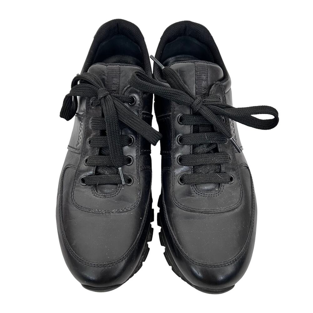 Prada Black Leather Sneakers Sz 41 - Picture 4 of 11